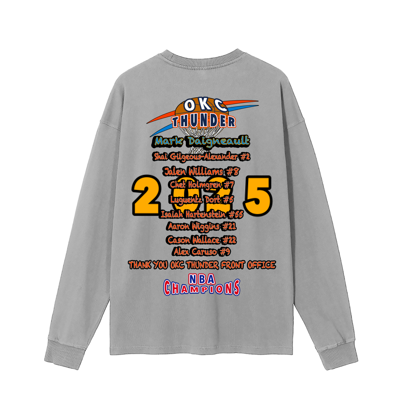 2025 Oklahoma City Thunder NBA Champions Long Sleeve