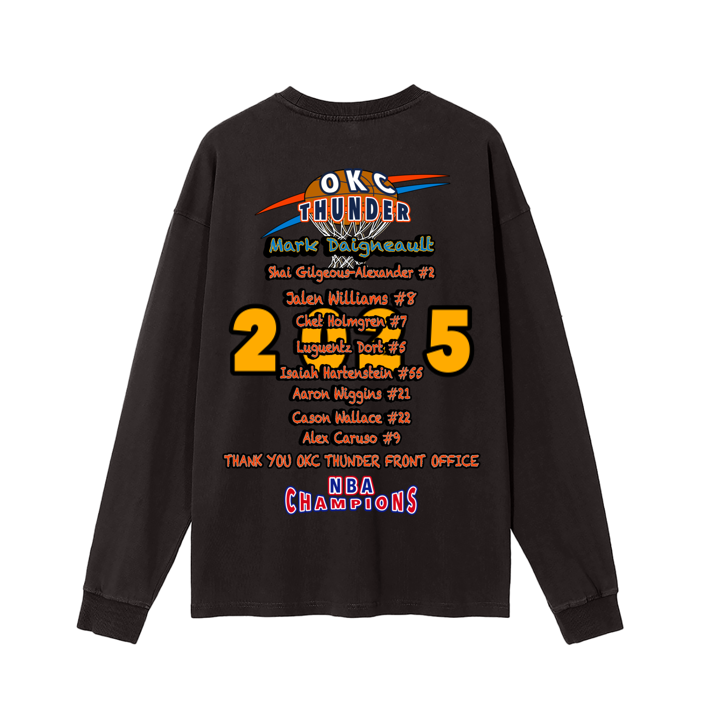 2025 Oklahoma City Thunder NBA Champions Long Sleeve